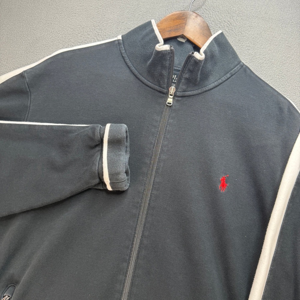 Polo Ralph Lauren Track Jacket Mens XL Black/White Cotton Full Zip Activewear